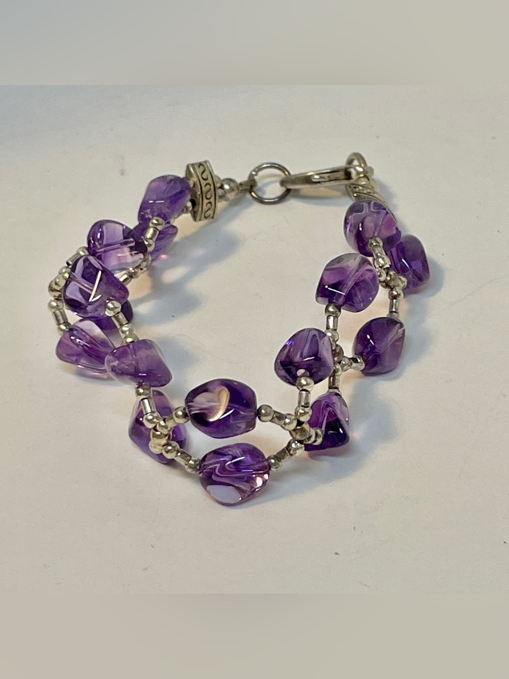 Elegant Braided Style 800 Silver With Amethyst Chip Beads bracelet